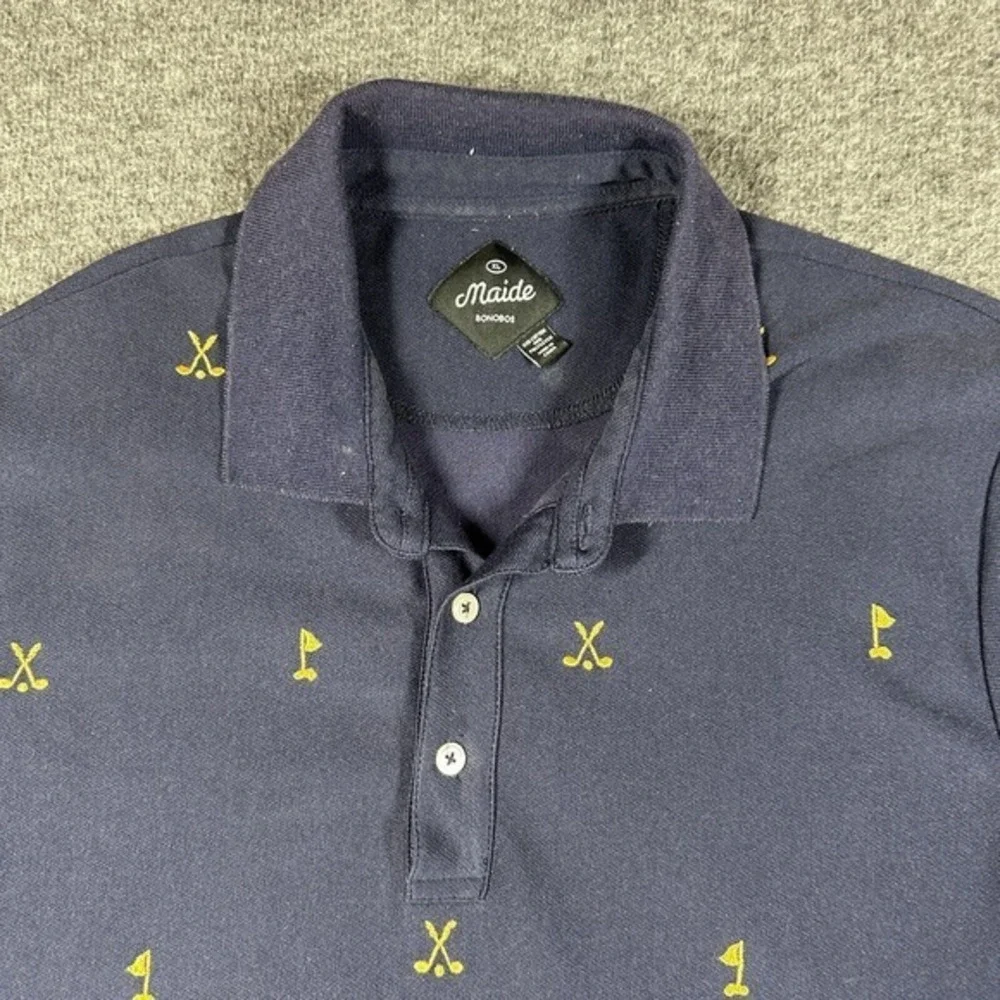 Bonobos Maide Golf Print Polo Shirt Mens Extra Large XL Navy Blue‎